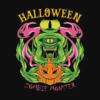 Halloween monstre T-shirt conception vecteur Halloween zombi dessin animé personnage illustration