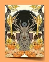 cerf l'automne tomber plat illustration couverture bannière affiche vecteur