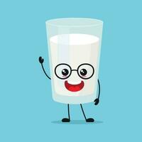 mignonne content Lait verre personnage. souriant et saluer Lait dessin animé émoticône dans plat style. laitier emoji vecteur illustration