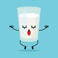 mignonne se détendre Lait verre personnage. marrant yoga Lait dessin animé émoticône dans plat style. laitier emoji méditation vecteur illustration