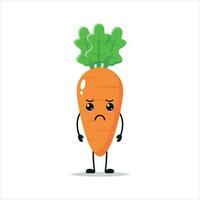 mignonne triste carotte personnage. marrant malheureux carotte dessin animé émoticône dans plat style. légume emoji vecteur illustration