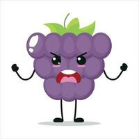 mignonne en colère grain de raisin personnage. marrant furieux grain de raisin dessin animé émoticône dans plat style. fruit emoji vecteur illustration