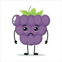 mignonne triste grain de raisin personnage. marrant malheureux grain de raisin dessin animé émoticône dans plat style. fruit emoji vecteur illustration