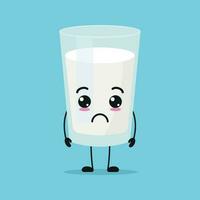 mignonne triste Lait verre personnage. marrant malheureux Lait dessin animé émoticône dans plat style. laitier emoji vecteur illustration