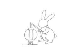une lapin en portant une lanterne vecteur