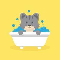 chat mignon prendre un personnage de dessin animé de bain vecteur