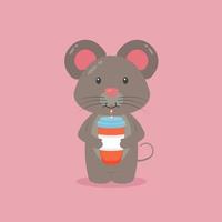 dessin animé de café de boisson de souris mignonne vecteur
