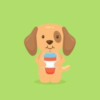 dessin animé de café de boisson de chien mignon vecteur