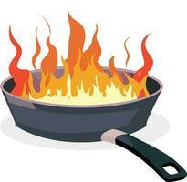 brûlant la poêle plat style vecteur illustration, friture la poêle sur Feu plat style Stock vecteur image