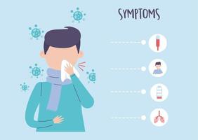 covid 19 infographie pandémique, homme avec toux et symptômes maladie du coronavirus vecteur