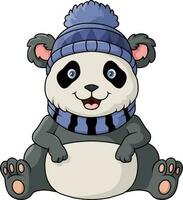 mignonne Panda dessin animé portant chapeau et écharpe vecteur