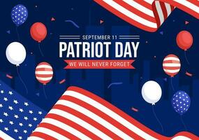 content Etats-Unis patriote journée vecteur illustration avec uni États drapeau, 911 Mémorial et nous volonté jamais oublier Contexte conception main tiré modèles
