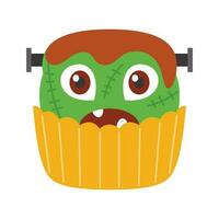 Halloween petits gâteaux illustration. effrayant décoré muffins, à thème petit Gâteaux pour 31 octobre et effrayant dessert nourriture dessin animé vecteur illustration ensemble de Halloween gâteau muffin effrayant