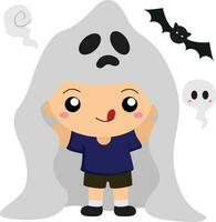 mignonne des gamins fantôme Halloween costume dessin animé illustration vecteur clipart autocollant