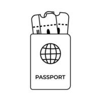 contour passeport icône avec avion des billets vecteur