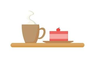 tasse avec chaud boisson et gâteau sur une plateau vecteur