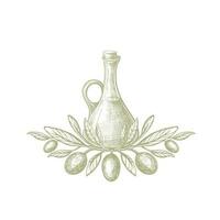 verre bouteille avec olive huile. ancien tiré symbole vecteur