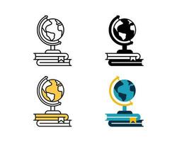 globe et livres icône vecteur conception dans 4 style doubler, glyphe, bichromie, et plat.