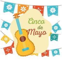 Fleurs de guitare cinco de mayo en décoration de fanions célébration mexicaine vecteur