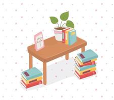 Sweet home livres cadre de plantes en pot sur fond de table vecteur