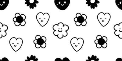 griffonnage cœur, fleur abstrait dessiné à la main avec noir et blanc sans couture modèle Contexte vecteur