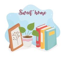 sweet home livres plante en pot cadre photo vecteur