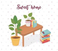 Sweet home livres plante en pot sur table vecteur