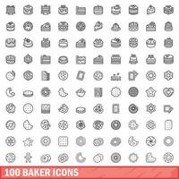 100 boulanger Icônes ensemble, contour style vecteur