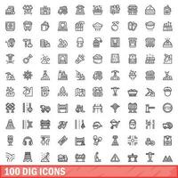 100 creuser Icônes ensemble, contour style vecteur