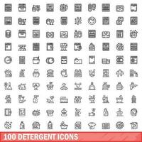100 détergent Icônes ensemble, contour style vecteur