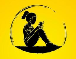 une fille en train de lire une livre dessin animé silhouette graphique vecteur