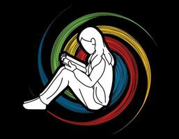 une femme en train de lire une livre dessin animé silhouette graphique vecteur