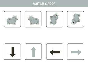 gauche, droite, en haut ou bas. spatial orientation avec mignonne rhinocéros. vecteur