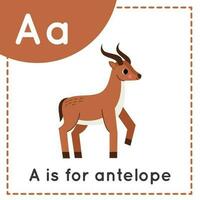 apprentissage Anglais alphabet pour enfants. lettre un. mignonne dessin animé antilope. vecteur