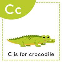 apprentissage Anglais alphabet pour enfants. lettre c. mignonne dessin animé crocodile. vecteur