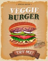 Affiche végétarienne de burger grunge et vintage vecteur