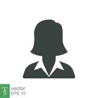 affaires femme icône, vecteur avatar symbole. femelle pictogramme, fille, Dame silhouette signe isolé sur blanc Contexte. affronter, diriger, profil, utilisateur, ouvrier, directeur, femme d'affaires, Bureau concept. eps dix