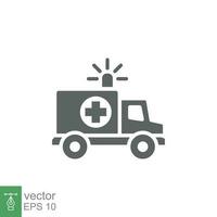 ambulance icône, glyphe urgence voiture, médicament van, se soucier médical soutien, solide style la toile symbole sur blanc Contexte. vecteur illustration eps dix.