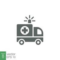 ambulance icône, glyphe urgence voiture, médicament van, se soucier médical soutien, solide style la toile symbole sur blanc Contexte. vecteur illustration eps dix.