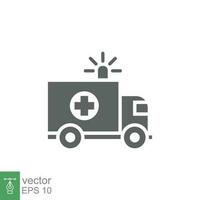 ambulance icône, glyphe urgence voiture, médicament van, se soucier médical soutien, solide style la toile symbole sur blanc Contexte. vecteur illustration eps dix.