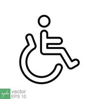 handicapé patient icône. Facile contour style. linéaire style signe, fauteuil roulant, handicap, pictogramme, bâton, médecine, hôpital concept. ligne vecteur illustration isolé sur blanc Contexte. eps dix.