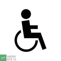 handicapé patient icône. Facile solide style. linéaire style signe, fauteuil roulant, handicap, pictogramme, bâton, médecine, hôpital concept. glyphe vecteur illustration isolé sur blanc Contexte. eps dix.