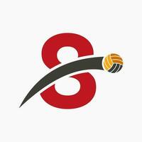volley-ball logo sur lettre 8 avec en mouvement volley-ball Balle icône. volée Balle symbole vecteur