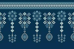 ethnique géométrique en tissu modèle traverser point.ikat broderie ethnique Oriental pixel modèle marine bleu Contexte. abstrait, vecteur, illustration. texture, vêtements, cadre, décoration, motifs, soie fond d'écran. vecteur