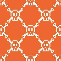 vecteur en tissu modèle illustration Orange Contexte pixel traverser point abstrait crânes motifs mignonne verticale des fantômes Orange Couleur Ton Halloween Contexte fantôme crâne Halloween modèle.