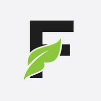 lettre F feuille logo. éco ferme logotype vecteur modèle. biologique symbole