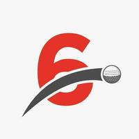 le golf logo sur lettre 6 concept avec en mouvement le golf Balle icône. le hockey sport logotype symbole vecteur