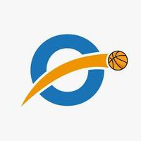 basketball logo sur lettre o avec en mouvement basketball icône. panier Balle logotype symbole vecteur