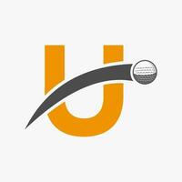 le golf logo sur lettre u concept avec en mouvement le golf Balle icône. le hockey sport logotype symbole vecteur