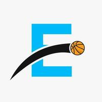 basketball logo sur lettre e avec en mouvement basketball icône. panier Balle logotype symbole vecteur